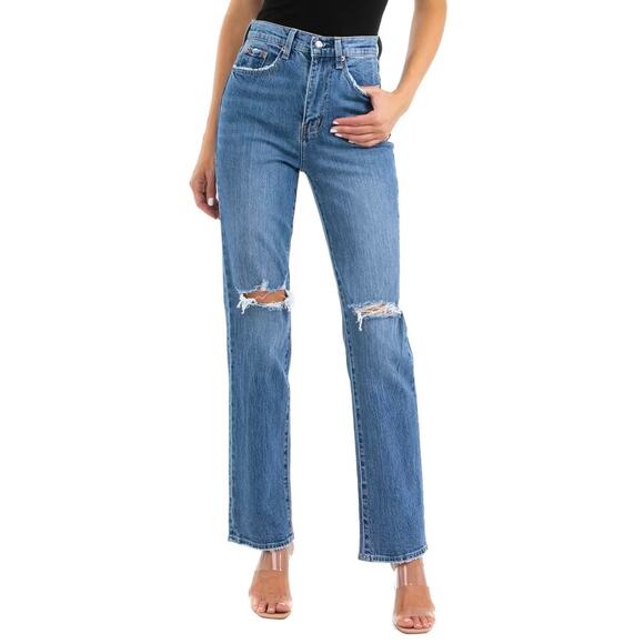 PISTOLA Cassie Super High Rise Straight Jean Womens 27 Blue Distressed Destroyed - Picture 2 of 16